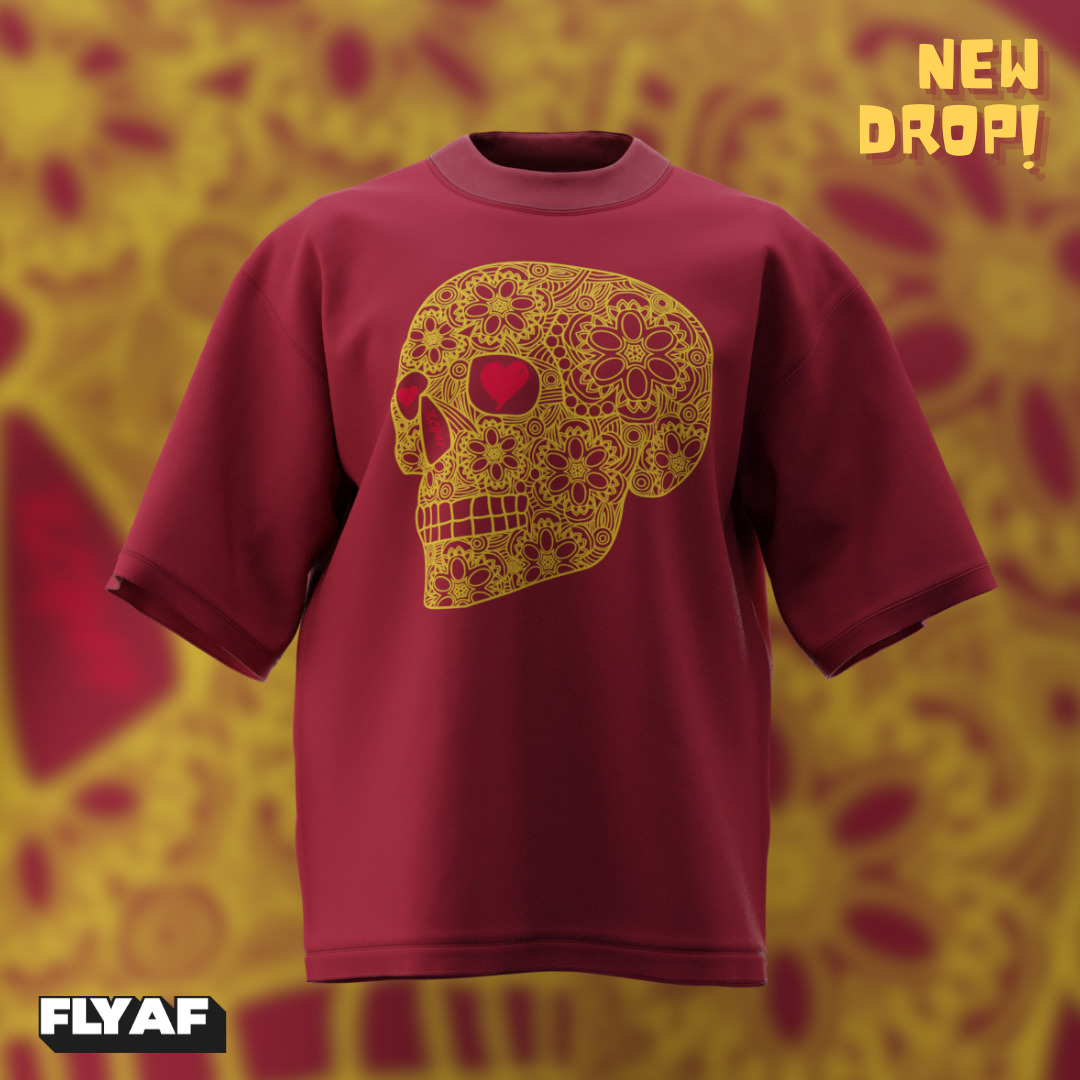 Mandala skull maroon puff t-shirt