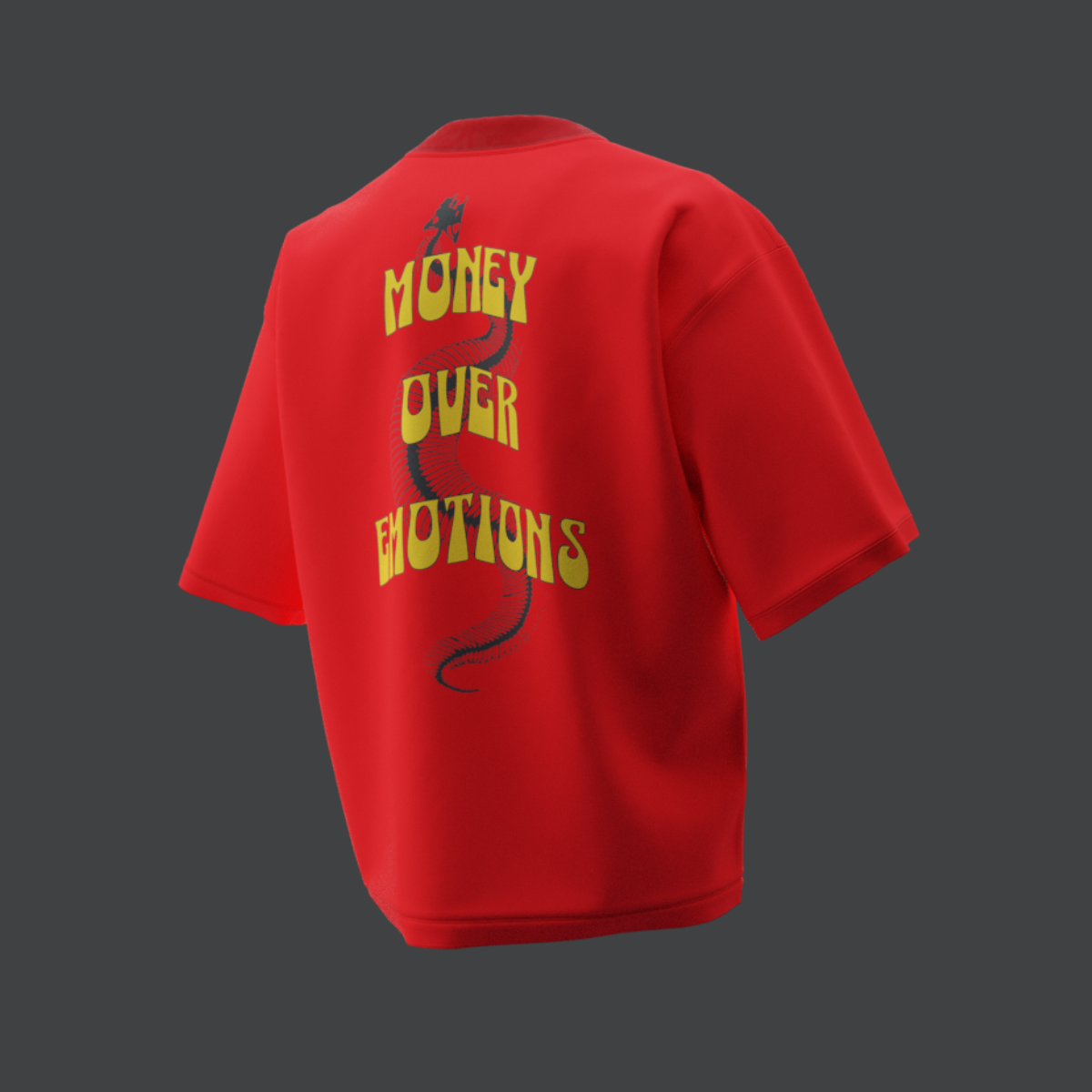 Money over emotions red t-shirt