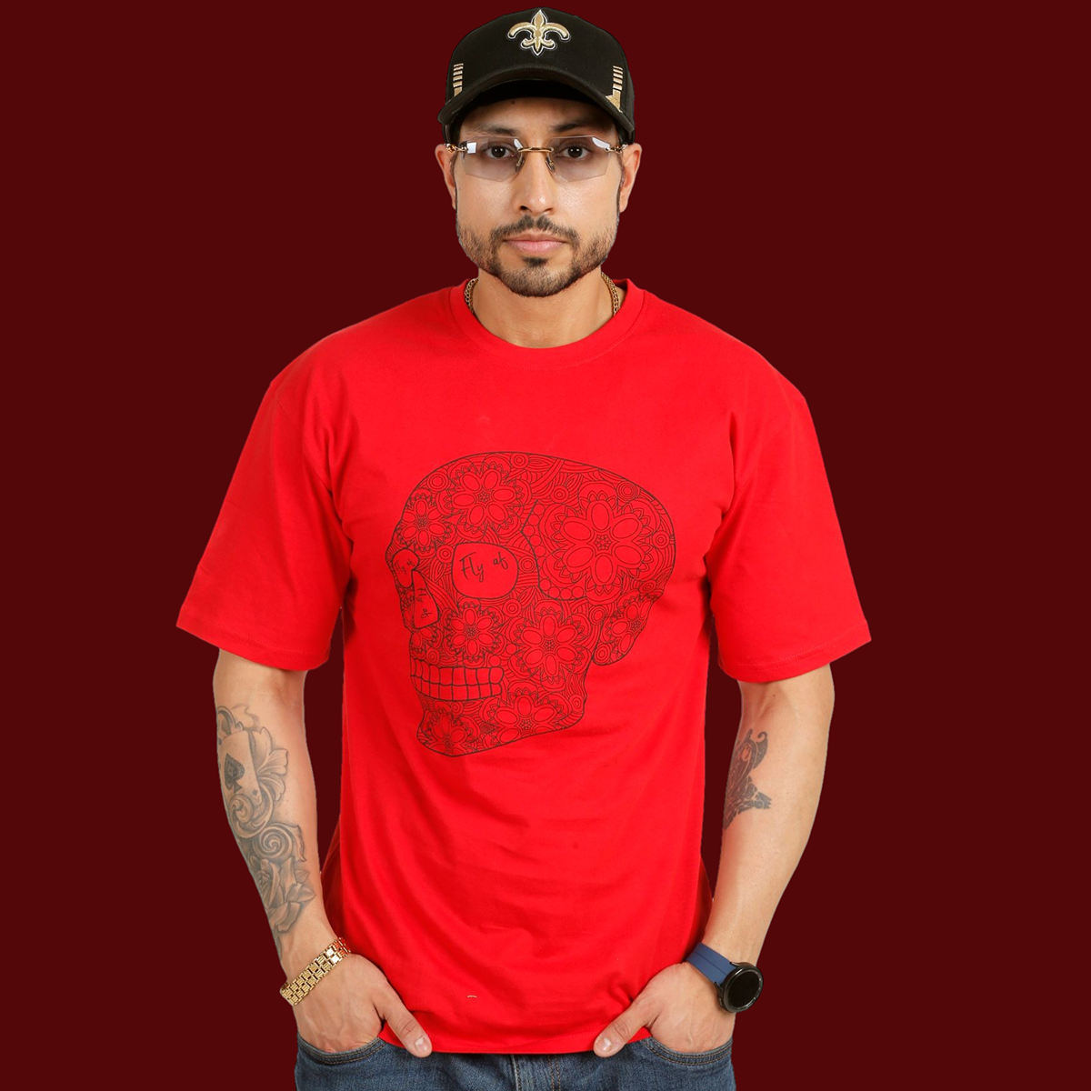 Mandala skull red t-shirt