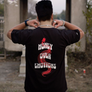 Money over emotions black puff t-shirt