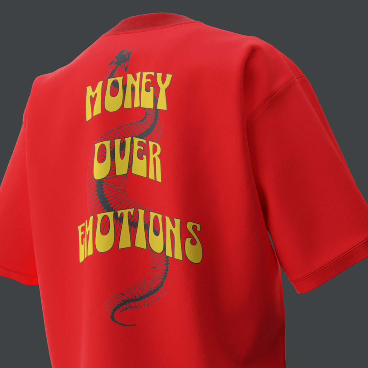 Money over emotions red t-shirt