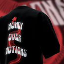 Money over emotions black puff t-shirt